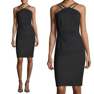 Elie Tahari Cisco Sheath Mini Dress Strappy Halter Neckline  Sz 2 Black